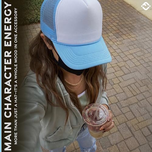 Image of Funky Junque Foam Trucker Hat, Trucker Hats for Women & Men - Blank Adjustable Snapback Mesh Back Baseball Cap