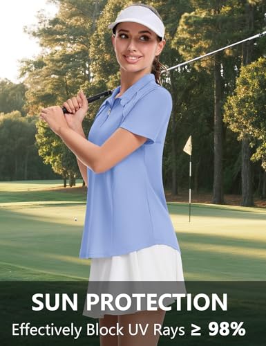 Image of LOMON Womens Golf Polo Shirts Summer Short Sleeve 1 /4 Zip Tops Moisture Wicking Casual Tennis Activewear with Pockets