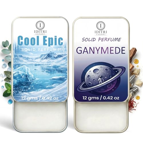 Image of IDITRI EXPORT Solid Perfume |Ganymede&Cool Epic Alcohol Free Wax Perfume Balm, Long Lasting | Pocket Tin 12g, Pack Of 2| Non Greasy Smooth Glide, Travel Friendly Men And Women