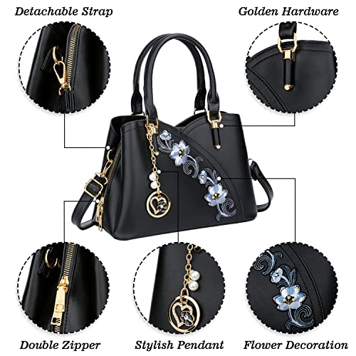 Image of KKXIU Triple Compartments Purses and Handbags for Women Fashion Ladies Satchel Shoulder Top Handle Bag