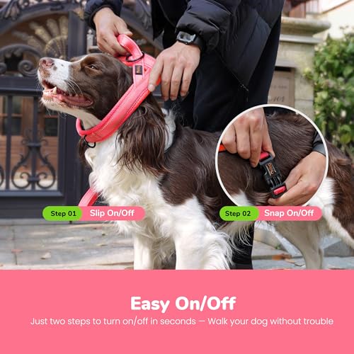 Image of Didog No Pull Dog Harness for Medium Dogs, Breathable Mesh Padded, Pink, M | Quick Fit, Easy On and Off, Lightweight, Reflective Vest Harness for Night Safty, Easy for Walking and Training, Chest 21-26 inch