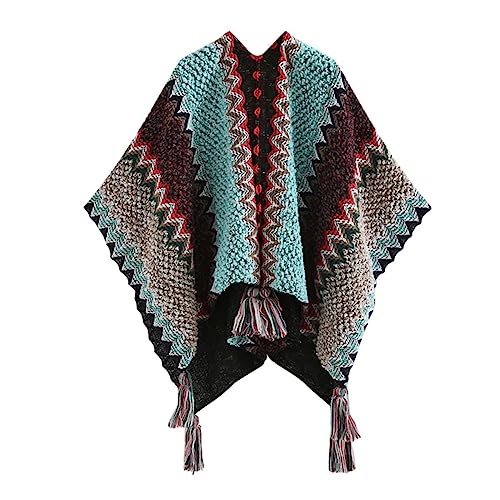 Women's Vintage Ethnic Wind Cardigan Shawl - Christmas Knitted Scarf With Tassels