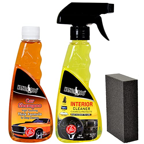 Image of Kangaroo Premium Interior Cleaner with Car Shampoo for Exterior Clean and Protection 300 ml Each (Interior or Exterior Cleaner)