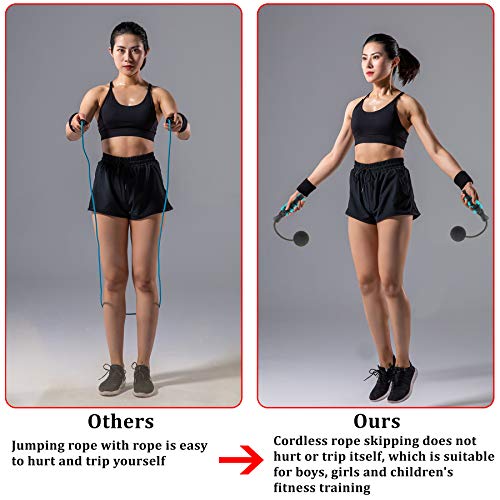 Weighted Jump Rope,Dermasy Updated Version Weighted Cordless Skipping Rope for Exercise Boxing Beachbody Training Fitness,Tangle-Free Rapid Speed Ropeless Jump Rope Workout for Men Women and Kids - Image 3