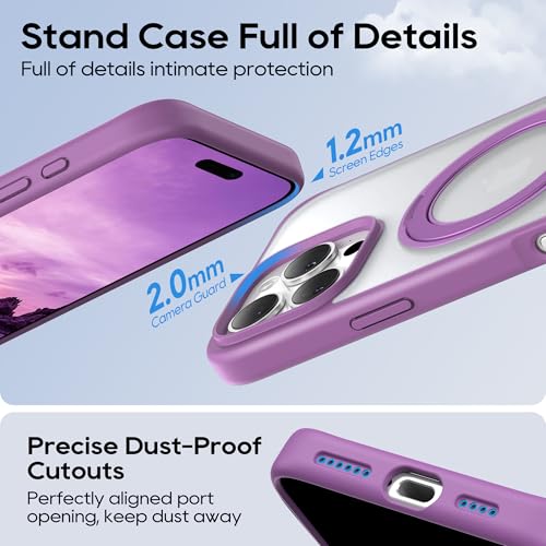 Coque iPhone 16 Pro violette compatible Magsafe avec support rotatif 360° - 5