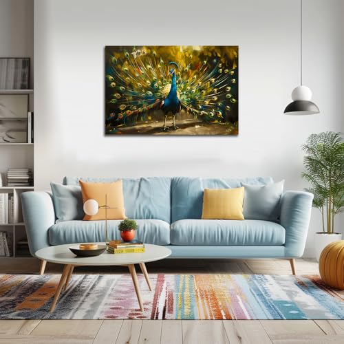 Sense&Sensitivity Arts Peacock Wall Art For Showing Beautiful Feathers Modern Art Peacock Painting Decoration For Wall Of Bathroom Living Room Kitchen Hallway Bedroom 36 Inch X 24 Inch thumb #3
