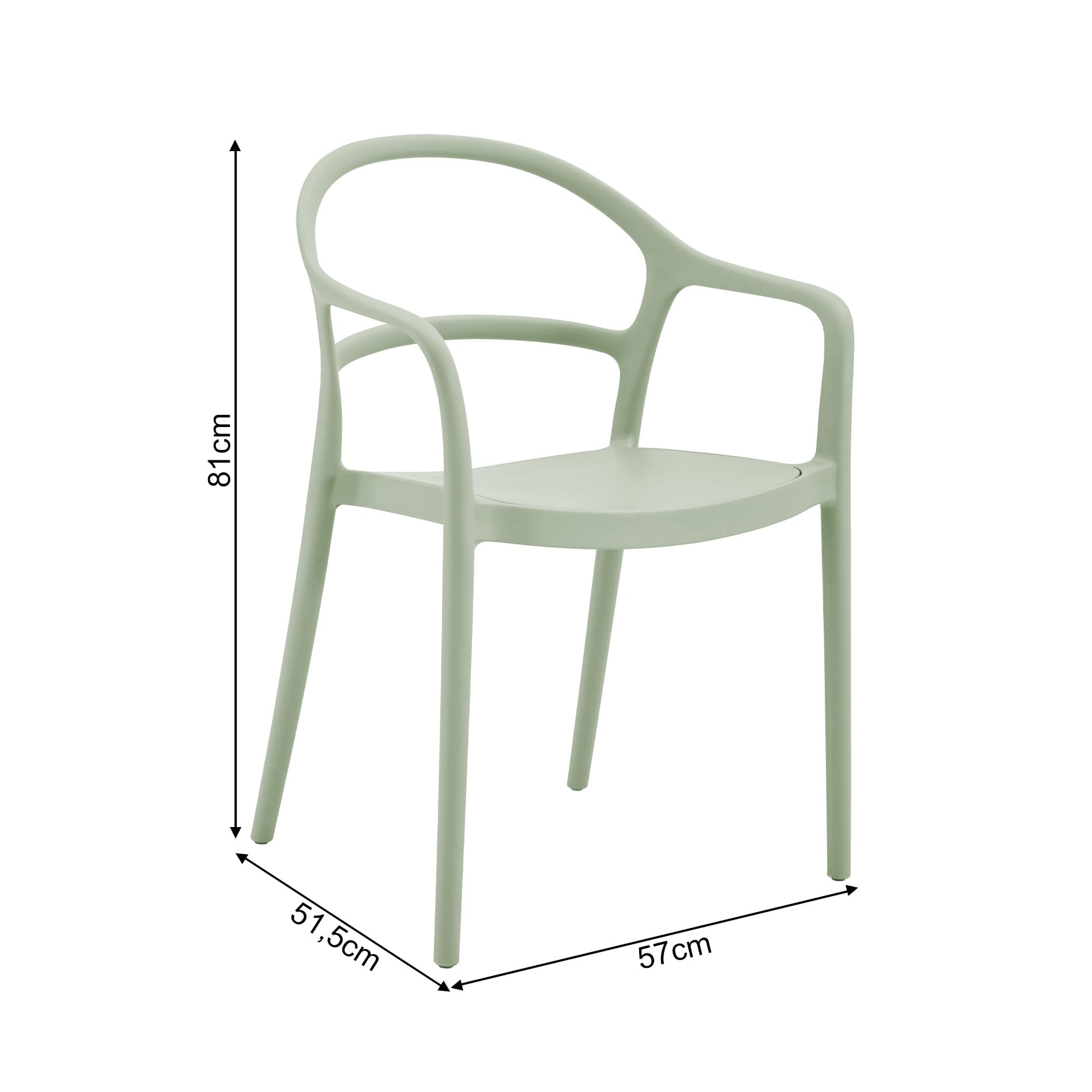 Rebecca Mobili Sedia Impilabile, Sedia da Giardino, Verde Chiaro, Polipropilene, Salvaspazio, Design Moderno, per Casa Esterno - Misure HxLxP: 81 x 57 x 51,5 cm - Art. RE7193V2
