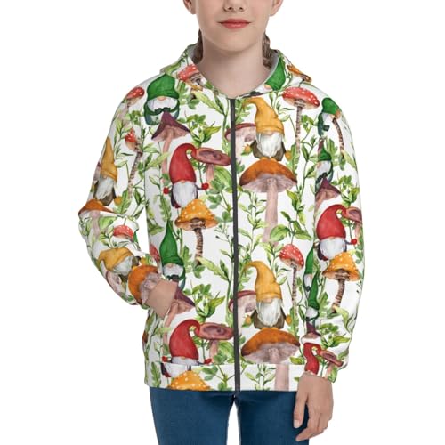 Mushrooms Gnomes Kids Pullover Hoodies Boys Zip Up Sweatshirts Girls Athletic Clothes with Pocket3