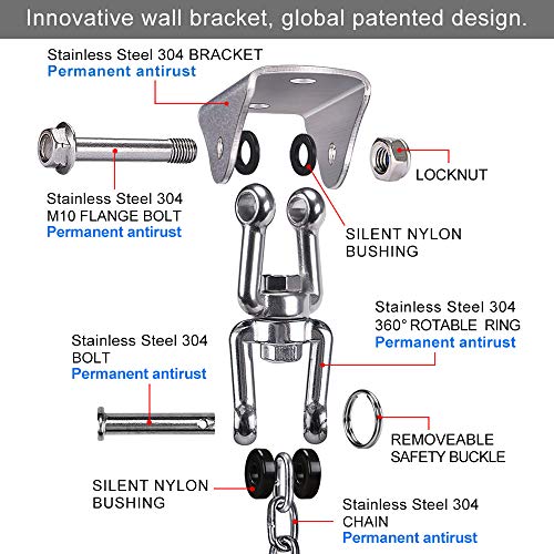 SELEWARE Permanente Antirust RVS 304 Heavy Duty Swing Hangers met ketting en karabijnhaak, 360° draaien, 2 schroeven… - Afbeelding 5