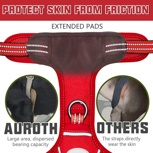 Image of AUROTH Tactical Dog Harness for Large Dogs No Pull Adjustable Pet Harness Reflective K9 Working Training Easy Control Pet Vest Military Service Dog Harnesses Red M