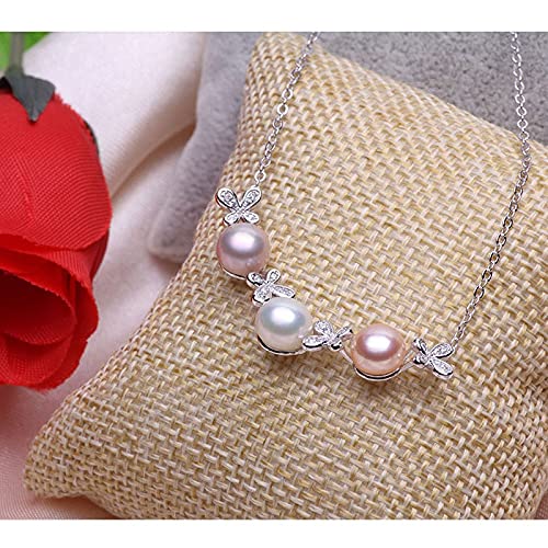 Bijoux de Perles d'eau Douce collier pendentif chaîne papillon femmes 8mm - 2