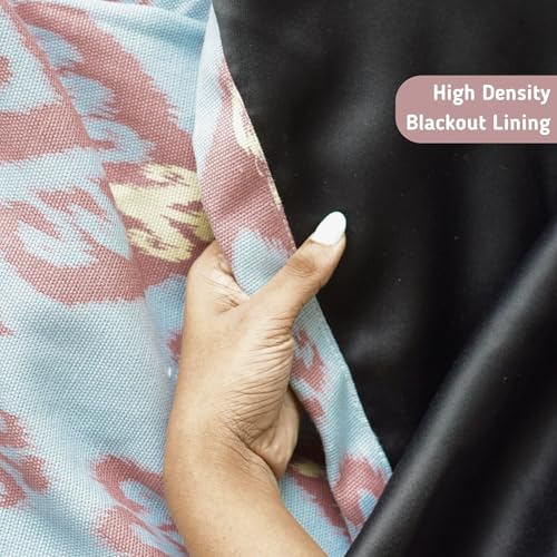 Image of Tranquebar Curtain Co. 100% Blackout Curtains, Complete Darkening Lining (Polyester), Blue-Pink Chevron Print, Cotton Blackout Curtains 5 Feet for Window, BackTabs, Ikat (152 cm) - 1 Piece