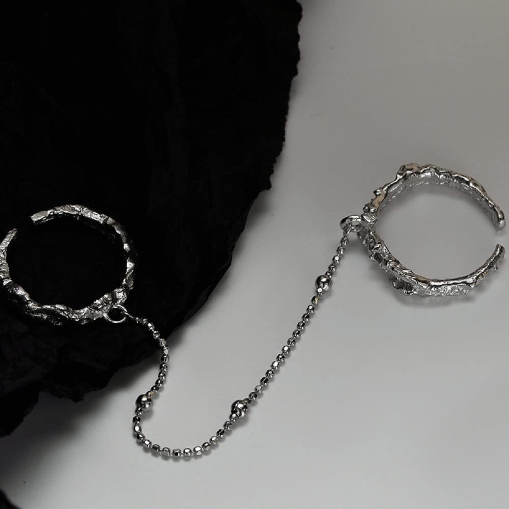 HGJH Ring Silber 925 Damen, 925 Sterling Silber Ringe Doppelring Die Kette Verstellbare Ringe Punk Retro Verstellbare Sterling Versprechen Ringe Geschenke Für Männer Mädchen Frau Ewigkeitsringe