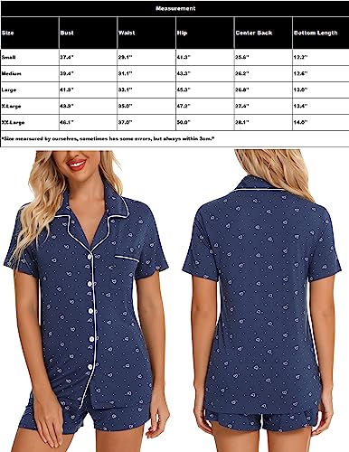 Image of Pjmlifecoco Women's Modal Pajama Set Short Sleeve Button Down Two Piece Soft Sleepwear with Shorts Loungewear S-XXL