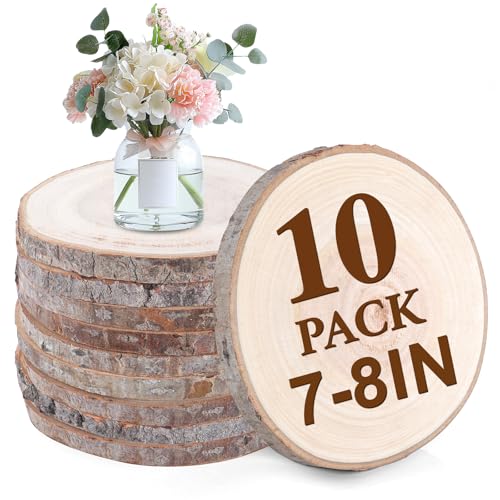 10 Pcs Natural Wood Slices.7-8 Inch Wood Rounds for Weddings Centerpieces Decor. Wood Circles & Slabs for DIY Painting Crafts.Wood Centerpieces for Tables and Baby Shower Centerpieces.