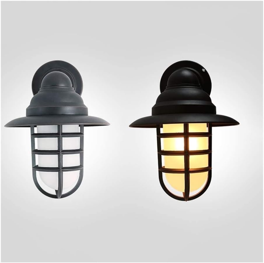 Amerykańska lampa ścienna E27 z matowego szkła, styl industrialny, odporna na wiatr i deszcz, na podwórko lub balkon (kolor: domyślny)