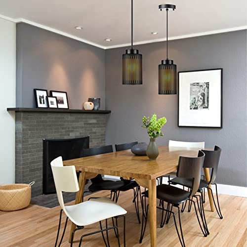 Sydtop Vintage Matte Black Pendant Light With Cylindrical Shape, Contemporary Mini Hanging Pendant Lighting For Kitchen Island/Sink/Bar/Dining Room #TOP1