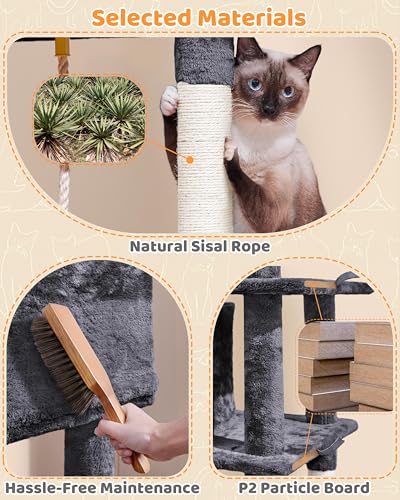 Yaheetech Large Multi-Level Cat Tree, 63 Inches Tall with Sisal-Covered Scratching Posts, Condo, Hammock, Dangling Ball, and Extended Platform for Cats to Play and Sleep - Image 8