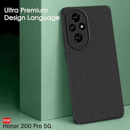 Image of TheGiftKart Back Cover Case for Honor 200 Pro 5G | Slim & Lightweight | Ultra-Premium Design | Camera Protection Bump | Fabric Texture Case Cover (PC & TPU, Black)