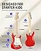 Donner 30 Inch Kids Electric Guitar Beginner Kits ST Style Mini Electric Guitar for Boys Girls with Amp, 600D Bag, Tuner, Picks, Cable, Strap, Extra Strings, DSJ-100, Red