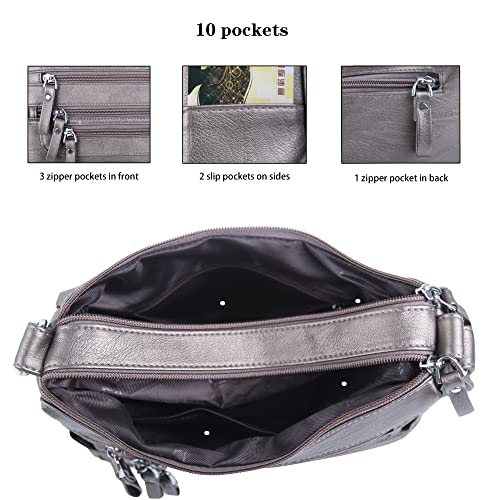 Image of ELDA 10 Pockets Crossbody Purses for Women Medium Pocketbooks Lightweight Ladies Satchel Bag Multi Pocket Shoulder Handbag