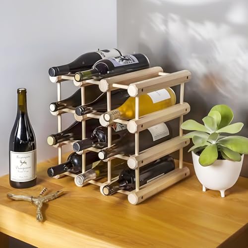 Wood Wine Rack,12 Bottles Wine Holder Storage Shelf,4 Tier Small Freestanding Wine Storage Display Shelf for Countertop, Kitchen, Bar, Cellar - Image 3