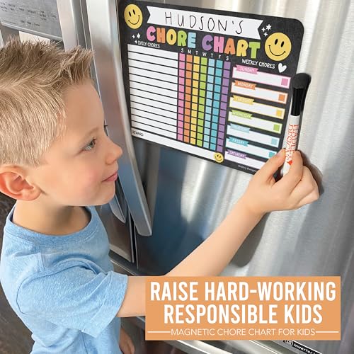 Image of Magnetic Chore Chart for Kids Dry Erase Reward Chart for Home and Classroom | Smiley Chalk Reusable Behavior Charts for Kids at Home and School, Weekly Magnet Responsibility Tracker for Teens and Adults