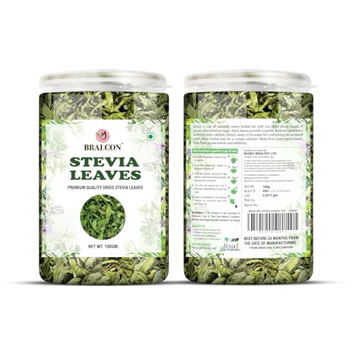 Image of BRALCON Sugarfree Sweetener - 100% Pure Stevia Leaves Extract - Natural Stevia Dry Leaves 100gm - Zero Calorie Sugar Substitute