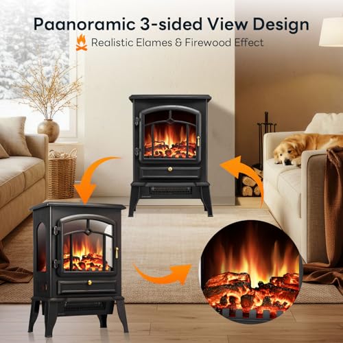 Image of ZAFRO Electric Fireplace Stove, 5100 BTU Quick Heating Electric Fireplace Heater with Adjustable Flame Brightness, 1000W /1500W Thermostat, for Living Room, Bedroom