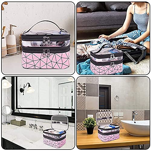 Image of Travel Cosmetic Makeup Case Wash Organizer Storage & Toiletry Bag Pouch for Women Inner Ware Organizer (2 Layer Heavy Pink)