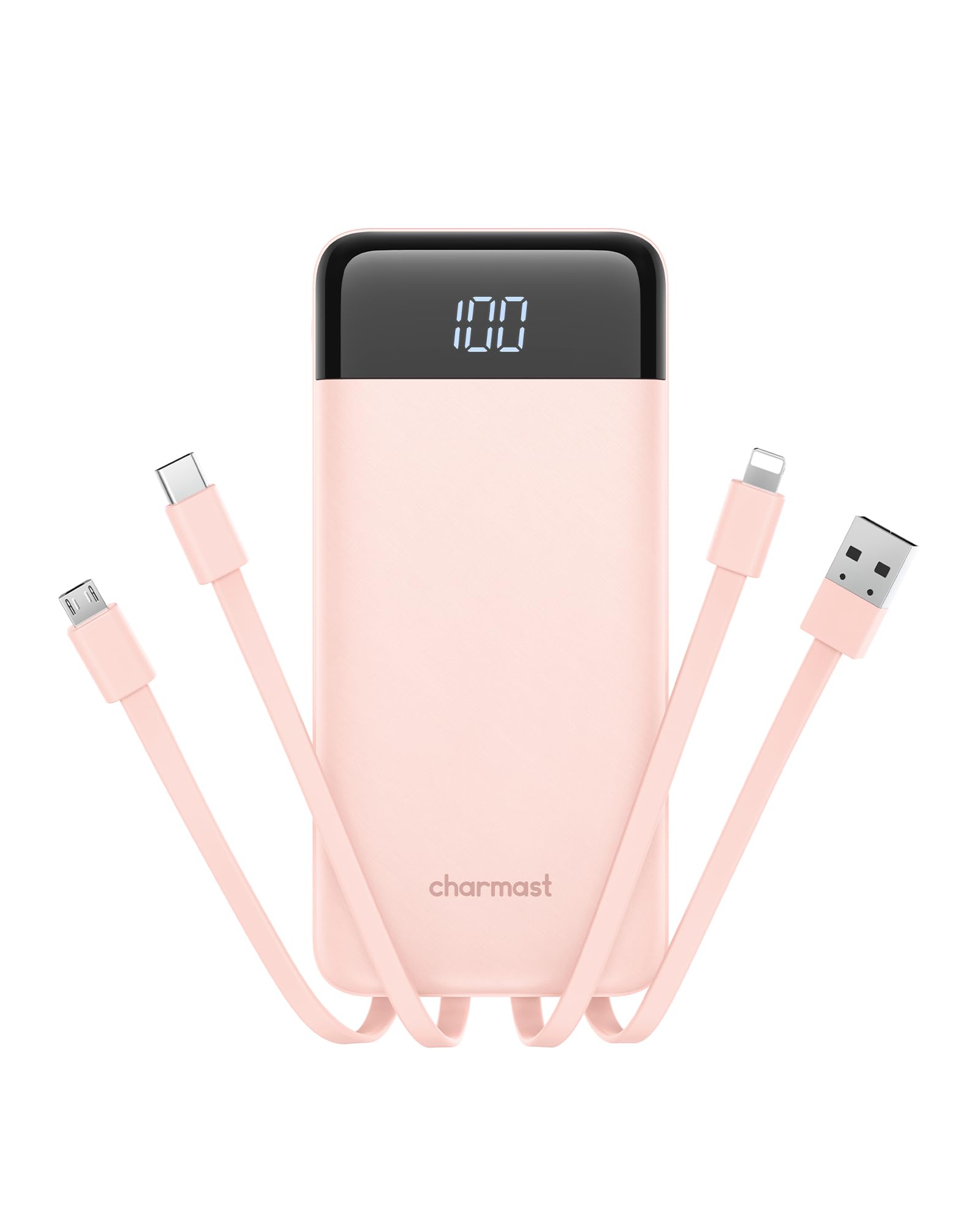 charmast 10000mAh Portable Charger with Built-in Cables, 6 Outputs & 3 Inputs Power Bank, Compact Travel Essential Battery Pack for iPhone 16/15, Samsung S25/S24, Google Pixel, iPad, AirPods & More — view 10