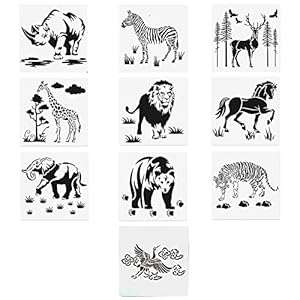 10 Pièces Modèle de Peinture Animalière, Modèle Réutilisable, Modèles de Pochoir Animal, Aides pour Dessin Et Lettrage, pour Dans l’Artisanat, Les Cartes, Les Albums,Cadeau d’Anniversaire