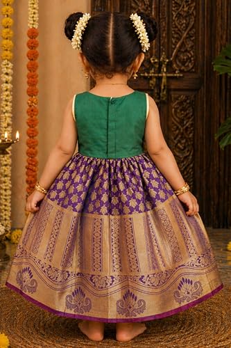 Image of TotzTouch Baby Girl Ethnic Wear Dress | Traditional South Indian Pattu Langa for Girls