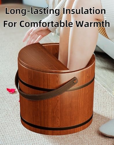 Tina de baño para pies de madera portátil con asa de cuero miniatura 4