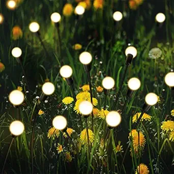 pearlstar 4 Pack 8LED Solar Powered Firefly Lights, Upgraded with High Flexibility Copper Wires and Heavy Bulb Base - Waterproof Solar Garden Lights, Swaying Garden Decor for Pathway, Patio, and Yard