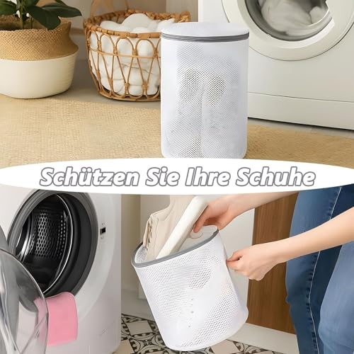 Zegnuem Schuhwaschbeutel Waschmaschine, 2 Stück Wiederverwendbarer Schuhbeutel Waschmaschine Mit Reißverschluss, 20× 35 Cm Durable Sneaker Schuhe Waschbeutel, Für Alle Schuharten & Größen(Weiß)