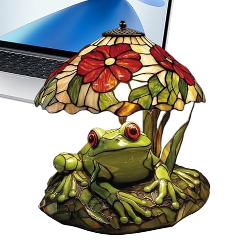 Table Lamp Frog and Flower Shaped Tables Lights Rustic Garden Style Stained Glass Tables Lamp Small Bedside Lamps Decorative Lamps for Dining Room Nursery Nightstand Home Bedroom Bookshelves