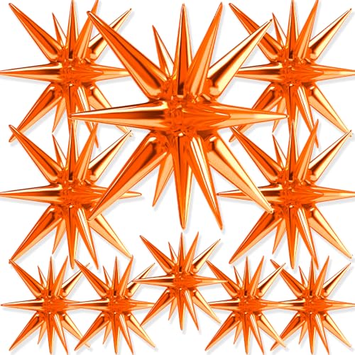Image of PartyWoo Orange Star Spike Balloons 10pcs Explosion Foil Mylar Balloons | 42 27 22 Inch for Wedding Anniversary Halloween Birthday Baby Shower Fall Theme Bridal Shower Gender Reveal Party Decorations