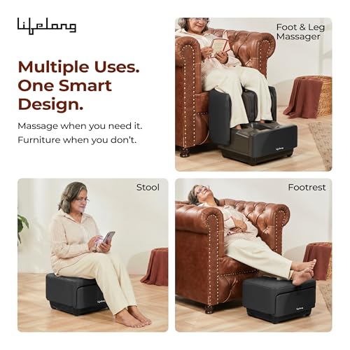 Image of Lifelong 2 in 1 Foot & Leg Massager Machine & Foldable Ottoman Rest for Home - Pain Relief Massage for Legs - Heat + Rolling, Kneading, Shiatsu, Vibration & Air Compression | Ideal for Feet, Ankle & Legs