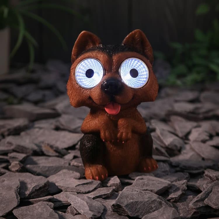 New Adorable Solar Powered Big Eyed Dog Statue – Garden Ornament with Cool White LED Lights & Auto On at Dusk Outdoor Garden Décor-A11 (Yorkshire Terrier)