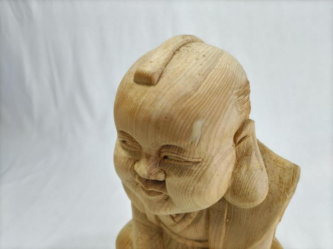 在庫処分品　【福助】木彫り　高さ25ｃｍ　おでこに傷　送料無料！ Amazon.co.jp: 在庫処分品 福助木彫り 高さ25cm おでこに傷