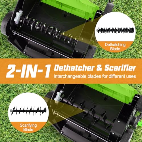 COSTWAY Lawn Scarifier and Aerator 2 in 1, 2000W Folding Garden Lawn Rake with 40cm Working Width, 5 Depth Settings, 3 Position Height, 55L Grass Box, 10m Cable & Safety Switch (Green) 2 COSTWAY Lawn Scarifier and Aerator 2 in 1, 2000W Folding Garden Lawn Rake with 40cm Working Width, 5 Depth Settings, 3 Position Height, 55L Grass Box, 10m Cable & Safety Switch (Green) - Image 2