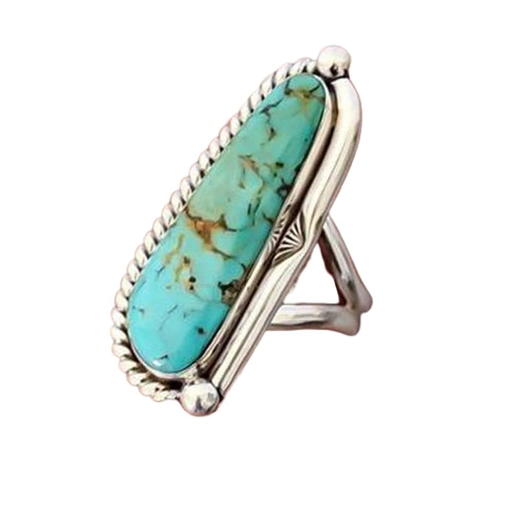 PingyongchangWestern Jewelry Natural Turquoise Diamond Rings for Women Boho Turquoise Silver Rings Jewelry Adjustable Vintage Gemstone stone Joint Knuckle Rings Finger Index Ring