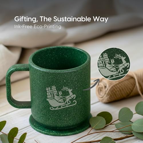 Image of Eha Earth-Friendly Christmas Gifts for Friends and Family | Secret Santa Gifts | Made with Rice Husk | Printed Christmas Mug and Coasters Set of 2, Keychain & Loopac Box | 350 ml | Multicolor