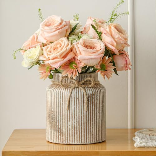Bumdxon Rustic Ceramic Vase 7.2 inch Farmhouse Flower Vase Decorative