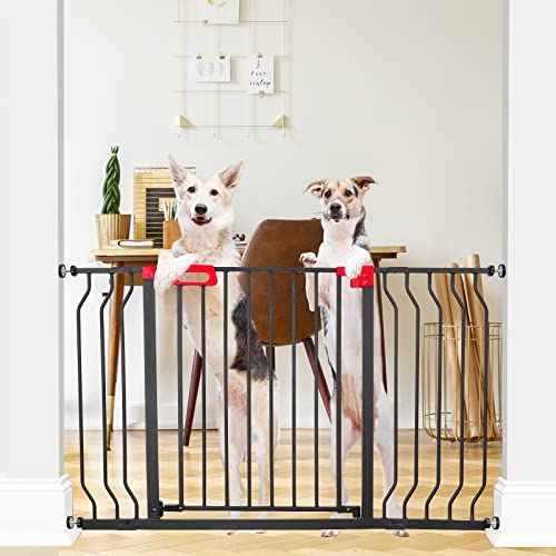 Image of Syvio Baby Gate for Stairs and Door Ways, Dog Gates for The House 29" to 49" with Auto-Close, Pet Gate for Indoor with Wall Protectors and Extenders, No Drilling (Black)