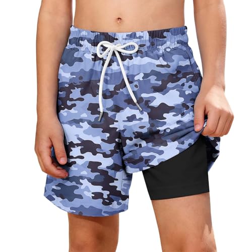 Pantalones cortos de natación 2 en 1 para niños, pantalones cortos de playa para niños, pantalones cortos casuales de verano con cordón, secado rápido, ligeros, protección solar, deportes, surf