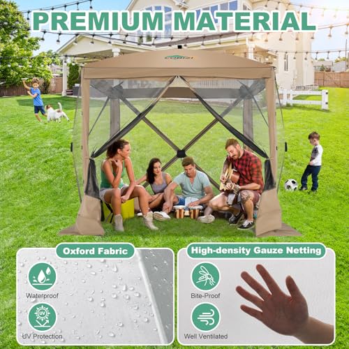 Image of COBIZI 6x6 FT Pop up Gazebo Tent, Waterproof Instant Screen with Mosquito Netting, Portable Outdoor Small Screen Tents Sun Shelter, carpas para Patio for Outdoor Camping, Backyard and Garden, Khaki