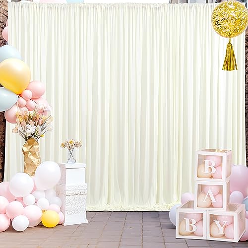 Image of 20x10ft Ivory Backdrop Curtain for Wedding Parties Wrinkle Free Fabric Ivory Drapes Backdrop Decoration for Baby Shower Birthday Photography Decoration 4 Panels, 5ft x 10ft