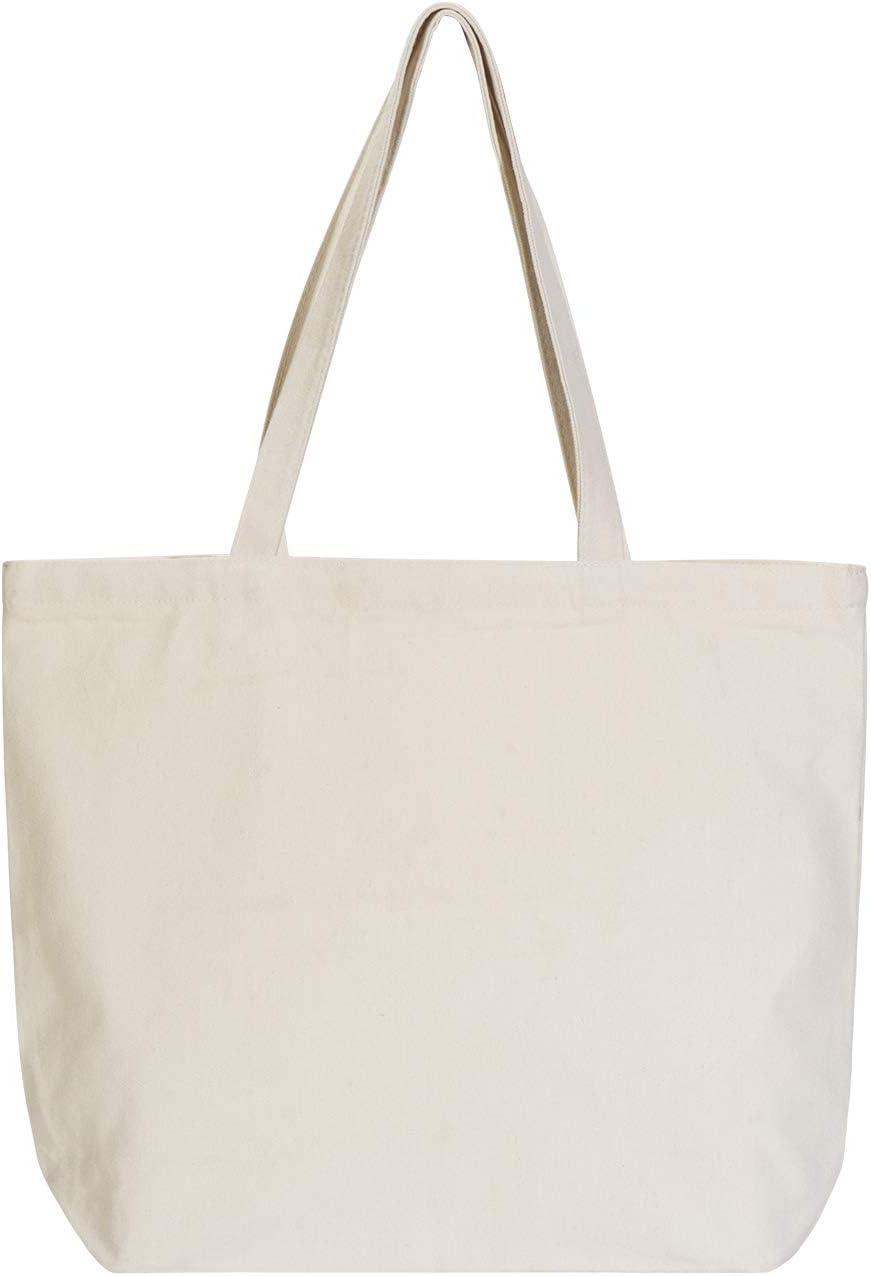 VPAL Large Canvas Tote Bag with Zipper, 19x15 Inch 12oz Natural Cotton Heavy DIY for Crafting, Ironing and Embroidering